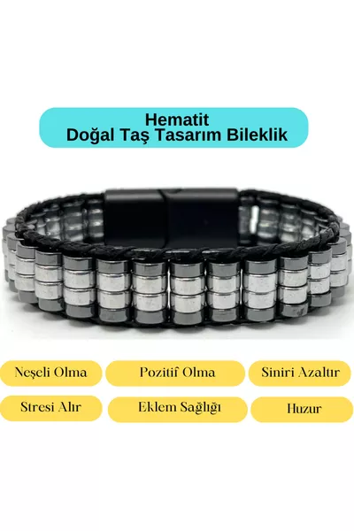 Сертифицированный браслет для мужчин с натуральным камнем гематитом