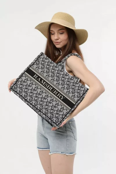 Kadın Siyah Su Itici Dokuma Kumaş Plaj Çantası