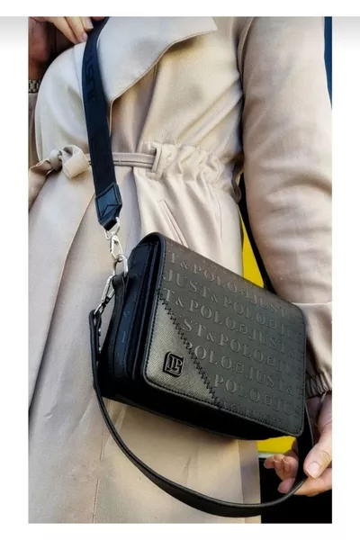 Women's Black Two-Strap 4-Compartment Shoulder and Crossbody Bag 