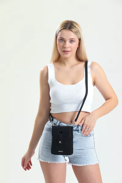 Black Suede Crossbody Phone Bag
