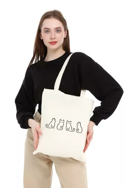 حقيبة قماشية مطبوعة بقطط صغيرة