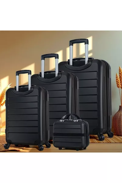 Ruby Abs Kabin Orta Büyük Ve Makyaj Boy Siyah 4'lü Travel Valiz Seti