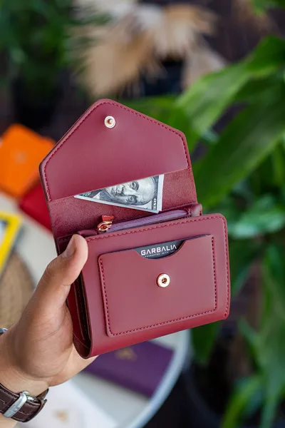 Vegan Leather Mini Burgundy Women's Wallet with Coin Pocket and Multiple Card Slots