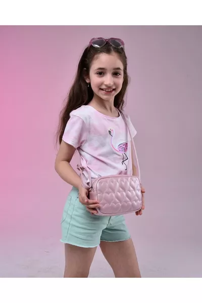 Icone Children's Quilted Heart Detail Shoulder Bag Pink
