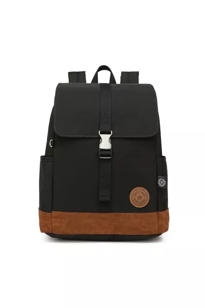  Suede Detailed Backpack Black School Laptop Compartment