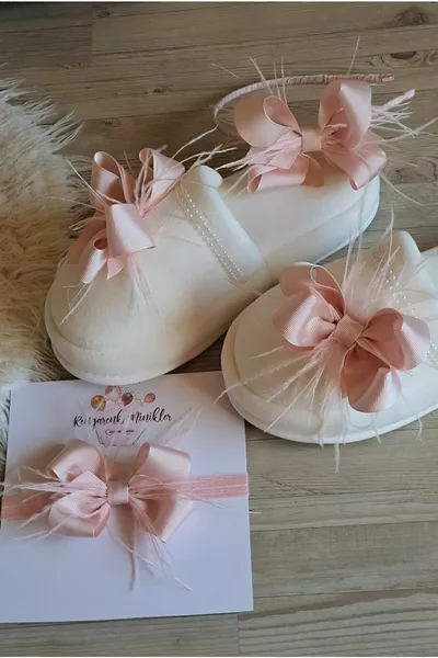 Powder Pink Furry Bow Maternity Crown, Slippers, and Baby Headband Maternity Set – Crown – Crown – Crown