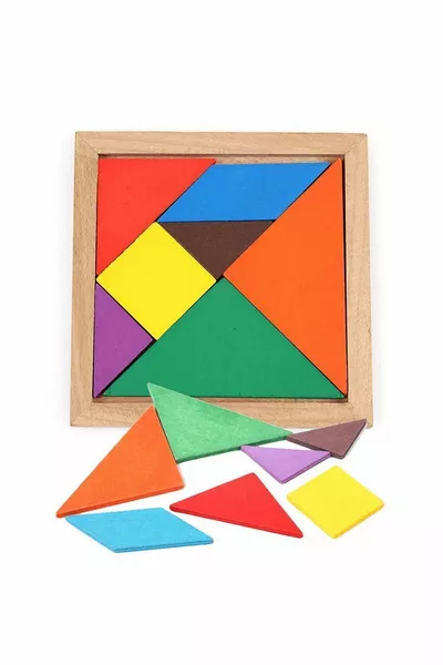 Jeu de réflexion Tangram carré en bois coloré 7 pièces cm