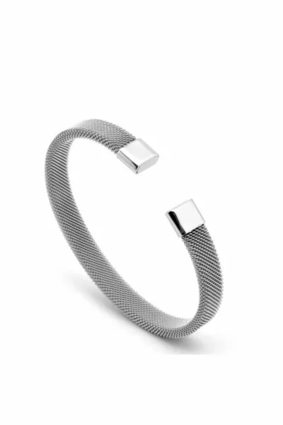 Bracciale Uomo Donna in Acciaio con Chiusura a Maglia Grigia by