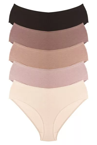 طقم ٥ سراويل داخلية بخصر واسع من القطن