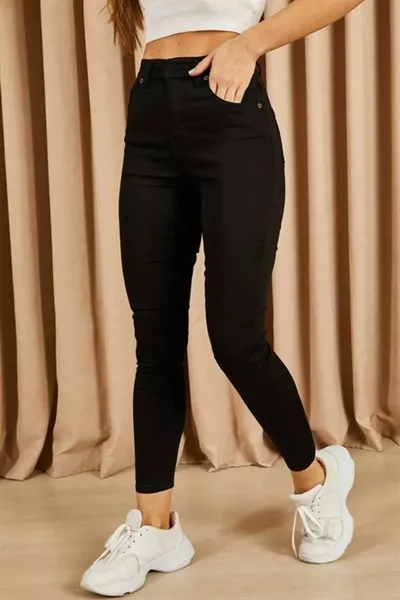 كولورفاست أسود عالية الخصر المرأة السراويل الكتان