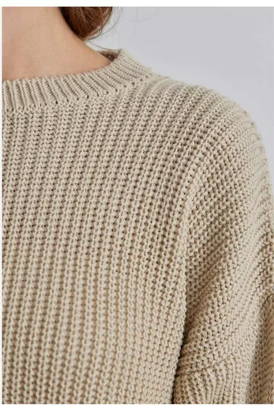 Beige Crew Neck Oversized Women's Knit Sweater