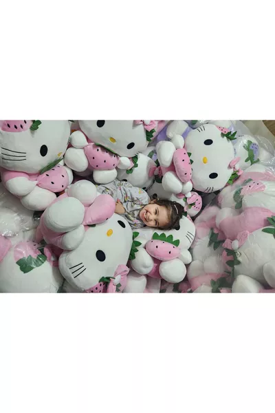 دمية هالو كيتي كبيرة الحجم من القماش الناعم باللون الوردي، يتم شحنها