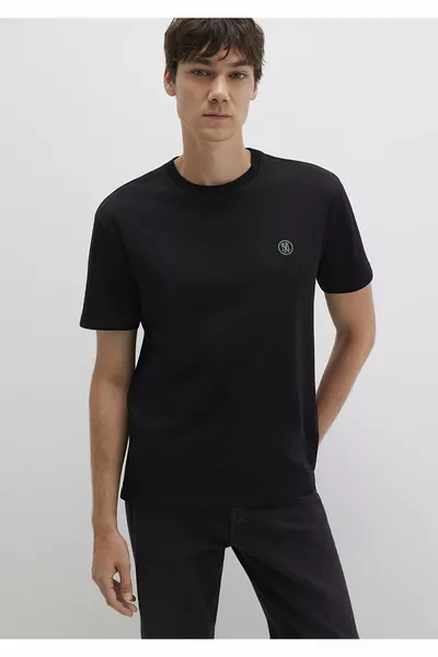 Футболка черная с вышивкой логотипа Mühür, свободного кроя / свободный комфортный стиль 