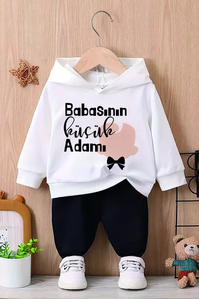 طقم بقبعة بطبعة رجل صغير لأبي مكون من قطعتين 