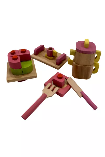 Wooden Toy Pink Cake Set with Teapot Gift