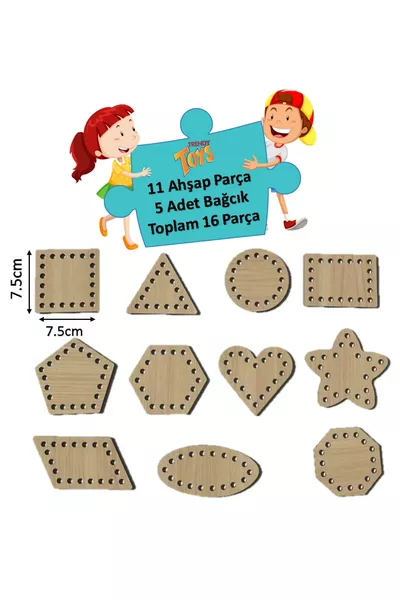 Educational Wooden Shapes Lacing Montessori Hand Skill Development