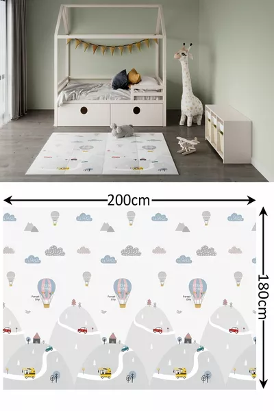 سجادة لعب قابلة للطي مزدوجة الوجه Sky Balloons - بسماكة 8 سم (مع حقيبة حمل)