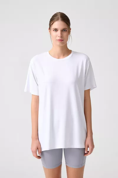 x Melodi Bianco Oversize Maglia a Girocollo Taglio Largo T-shirt Boyfriend
