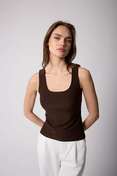 Top Donna Atletico in Cotone Elasticizzato Slim Fit con Spalline Spesse - 