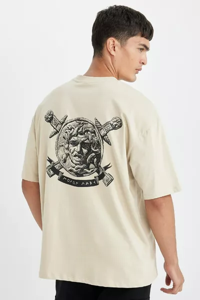 % Baumwolle Oversize Weit geschnittenes T-Shirt mit Rundhalsausschnitt und Rückenaufdruck, kurzärmelig au