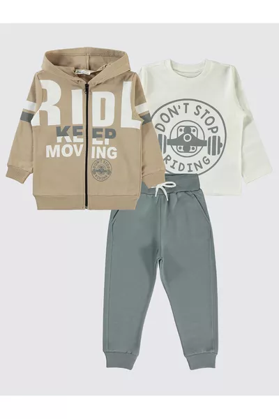 Boys' 3-Piece Tracksuit Set 2-5 Years Beige