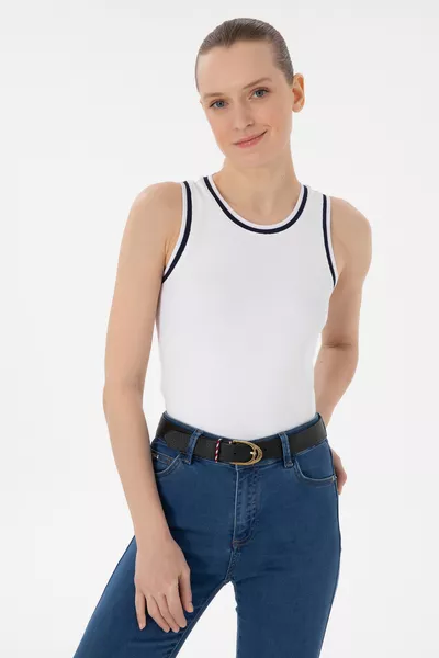 Women's White Sleeveless Crew Neck T-Shirt 