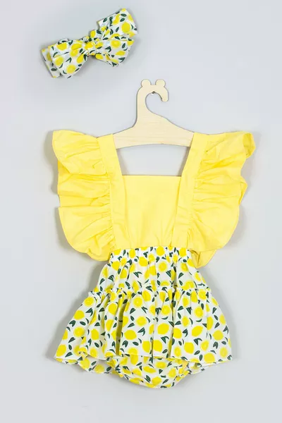 طقم صالوبت للأطفال البنات مع رباط رأس مطبوع بالليمون وكرانيش