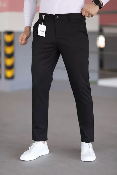 Pantalon en lin de qualité pour homme, slim fit noir, extensible avec lycra