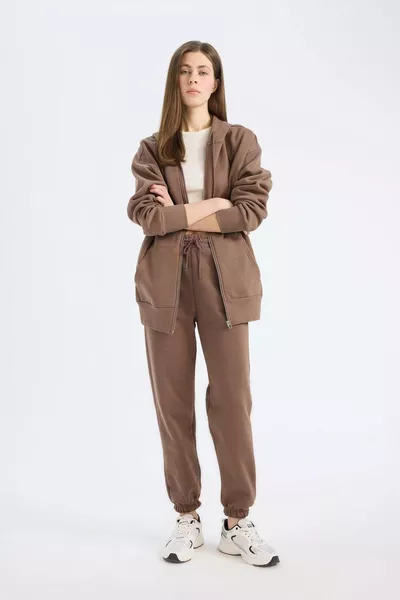 Standart Fit Kalın Jogger Eşofman Altı Bel Paça Lastikli Basic Düz Uzun Boy SP