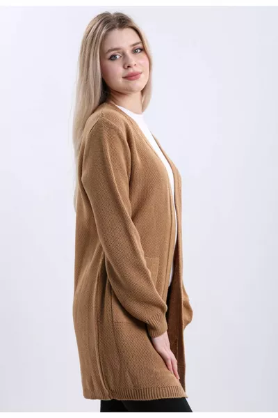 Cardigan en maille de poche kangourou biscuit pour femme