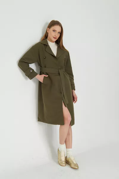 Trench-coat long femme kaki vert doublé / Sevde Ugur