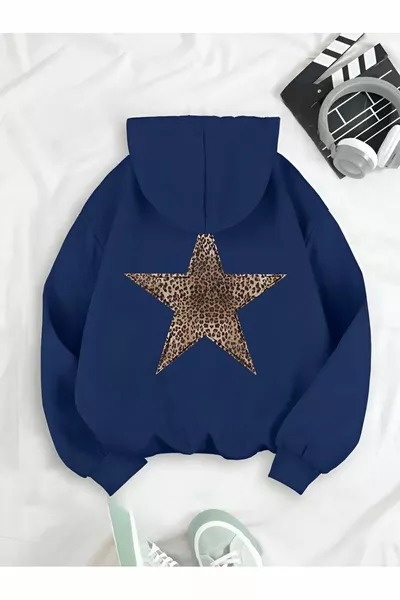 Dunkelblauer Leopardenrücken mit Kapuze Unisex Sweatshirt Hoodie