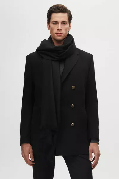 Ds Damat Regular Fit Zwarte Double-Breasted Woljas met Zeemansmetalen Knopdetail