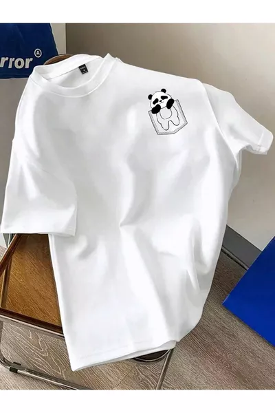 Unisex Oversize T-Shirt aus Baumwolle mit Panda-Motiv, das aus dem Herzen kommt
