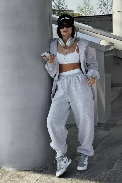 Plus Size Comfortable Double Pocket Sweatpants Loose Black Gray