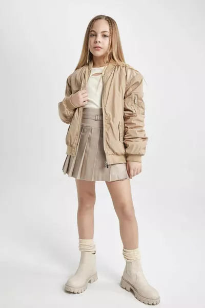 سترة بومبر خفيفة لفصل الموسم للبنات، بياقة كلية، بسحاب، وجيوب مزدوجة، مقاومة للماء SP