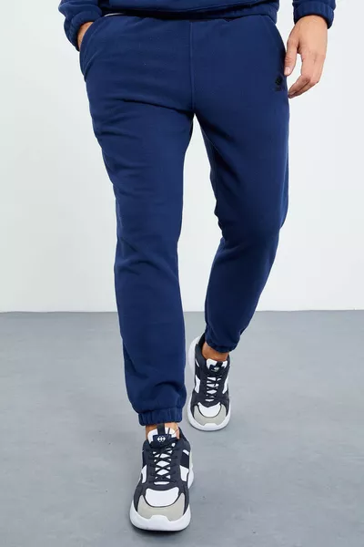 Tuta da Uomo in Pile con Mezza Cerniera, Collo Alto e Polsini Elastici Indaco - 