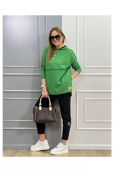 Women's Black Hoodie with Hem Detail and Emblem Two-Piece Set