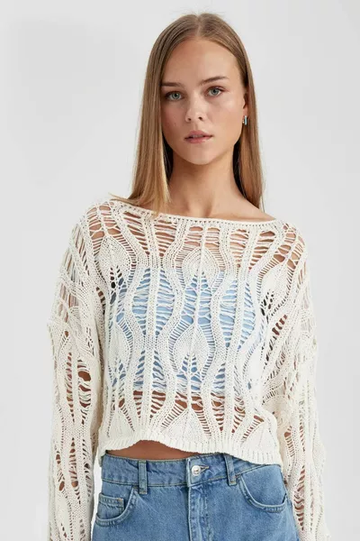 Coool Свитер с открытыми плечами и вязаным крючком Relax Fit SP