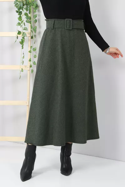 تنورة مولانا بنقشة عظم السمكة  اللون الأخضر الزيتوني