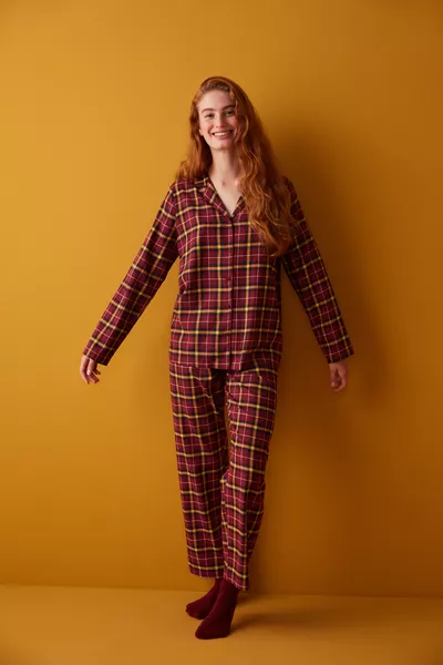 Bordeaux donker geruit pyjama set