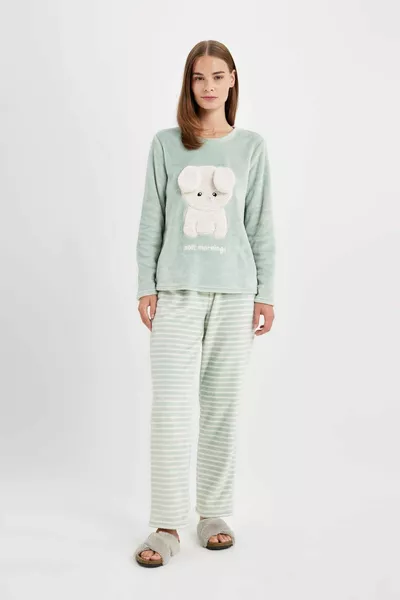 Dames Fall In Love bedrukte lange mouwen gestreept Welsoft pluche pyjama set au