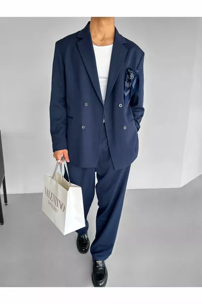 Abito Uomo Oversize a Doppio Petto Comfort Blu Scuro