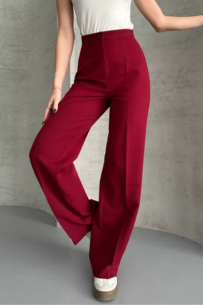 Women's New Season High-Waist Classic Burgundy Fabric Pants