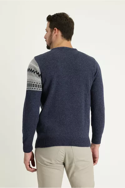 Bisiklet Yaka Desenli Yünlü Slim Fit Dar Kesim Triko Kazak