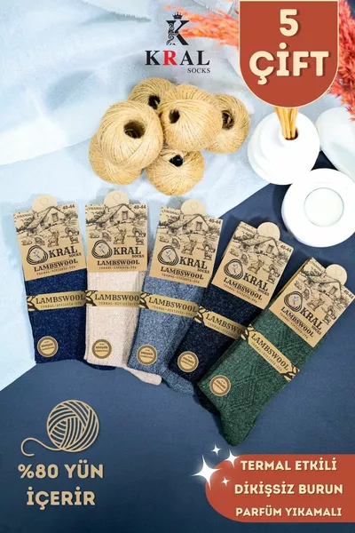 Lot de 5 Chaussettes Hommes Hiver en Laine Lambswool Thermiques Sans Couture