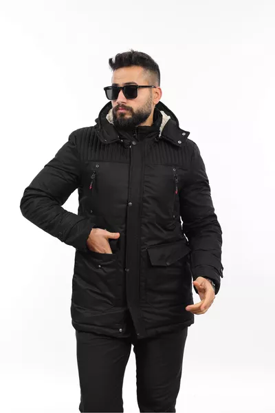 معطف طويل مبطن بالفرو للشتاء