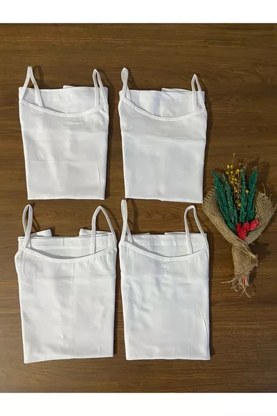 Canottiera Donna in Cotone Elasticizzato con Spalline Sottili, Pacco da 4, Bianca