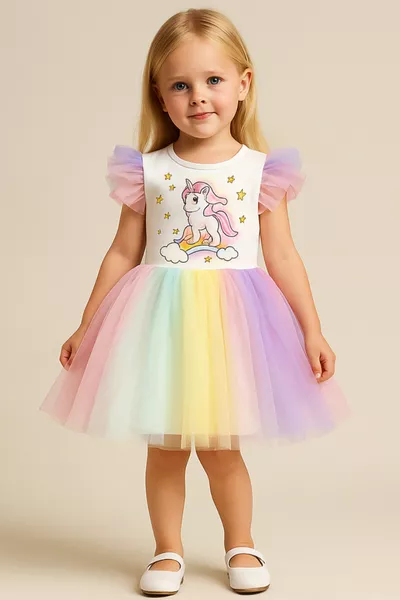 Платье для девочки с единорогом, платье с фатином, яркое, для дня рождения и вечеринки, 1-9 лет