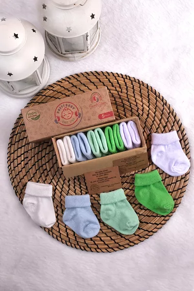 جوارب أطفال حديثي الولادة عضوية من القطن، للجنسين، مجموعة من 5 جوارب، بكرتونة فاخرة